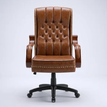 Tan Leather Executive Chair with Diamond Stitching and Stud Trim