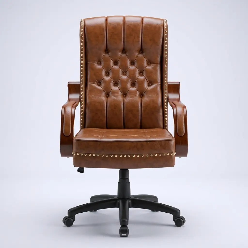 Tan leather executive chair with diamond stitching and stud trim – SitWise Pakistan