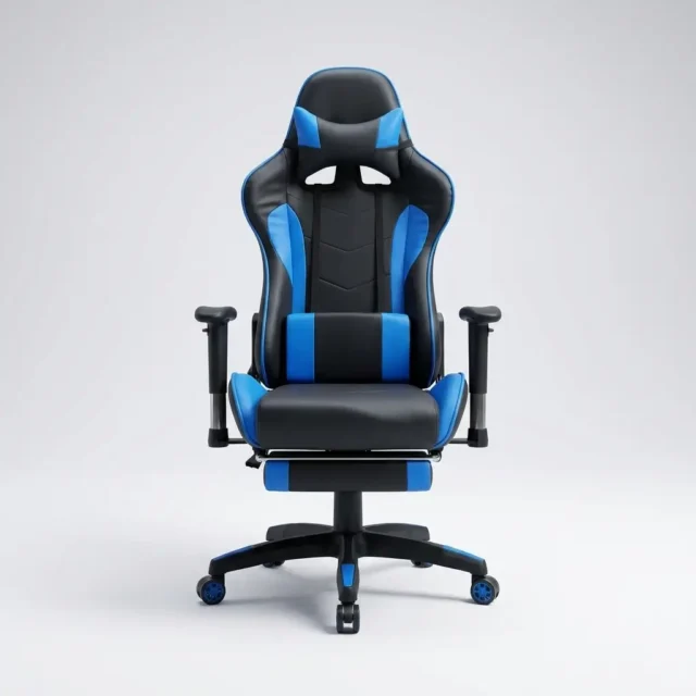 Reclining gaming chair with footrest – blue and black – SitWise Pakistan