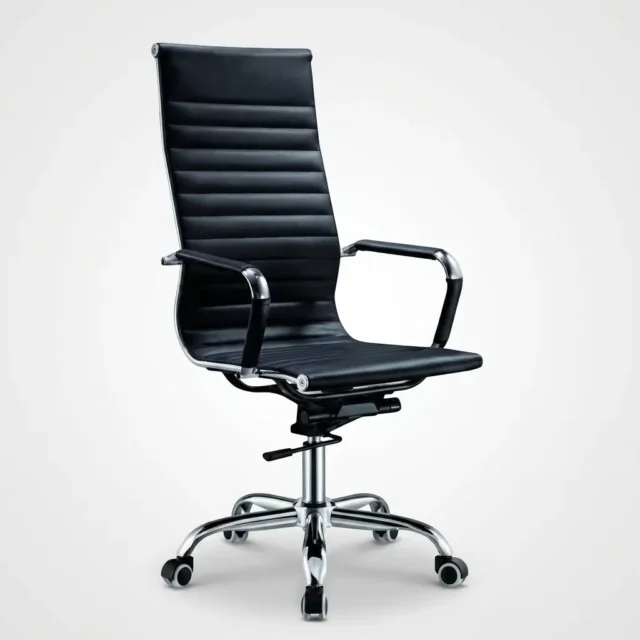 Leather conference chair – black high-back with chrome base – SitWise Pakistan